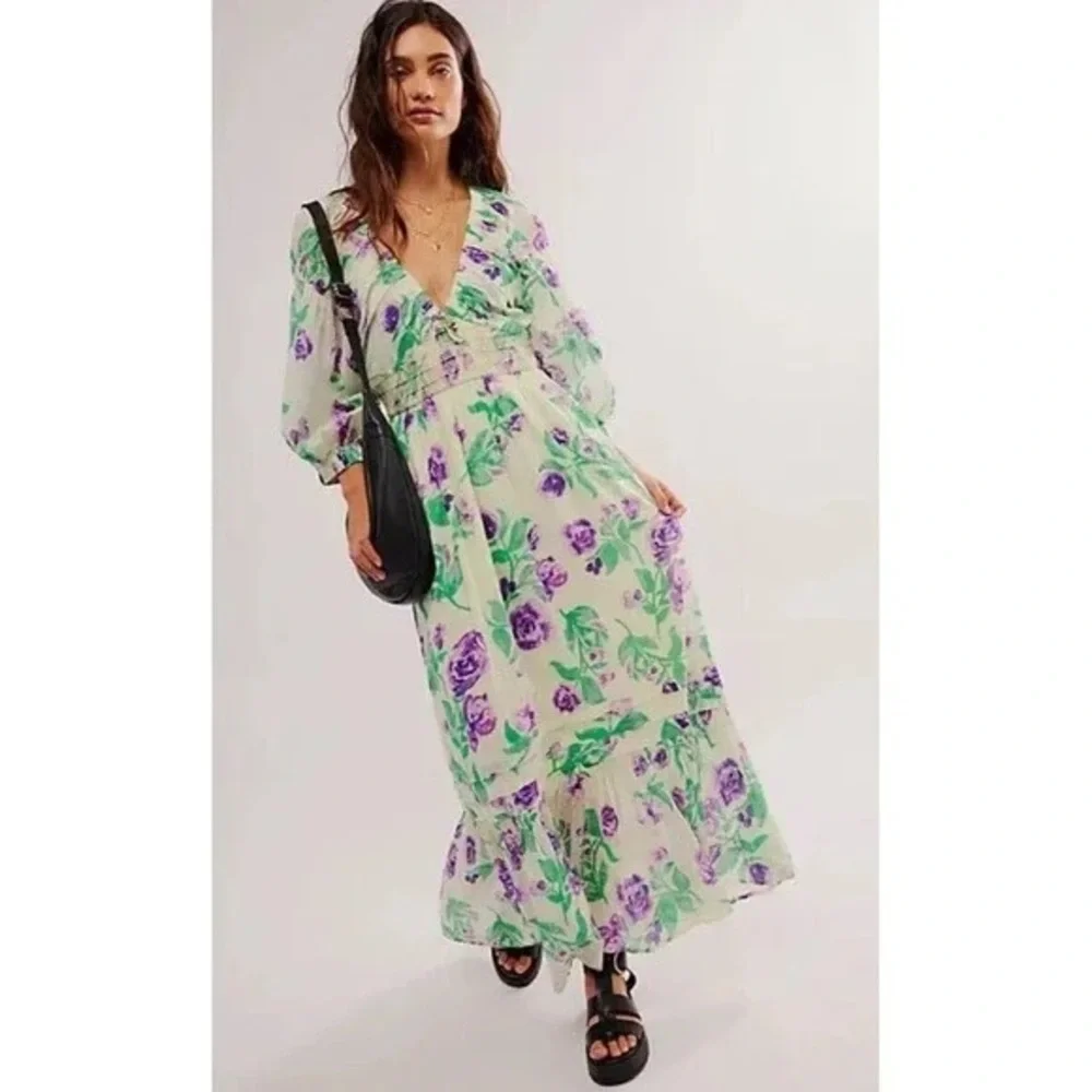 FREE PEOPLE Golden Hour Floral Maxi Dress NWOT